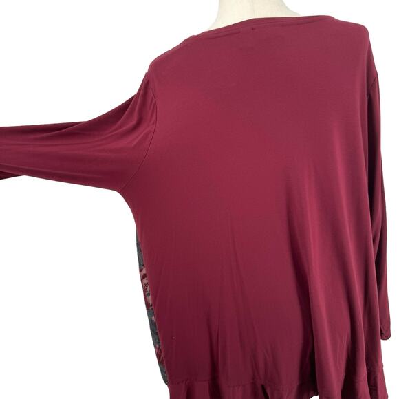 LOGO Lavish Lace Overlay Scoop Neck Top Tunic 2X Maroon A345571 Lori Goldstein - Picture 9 of 15